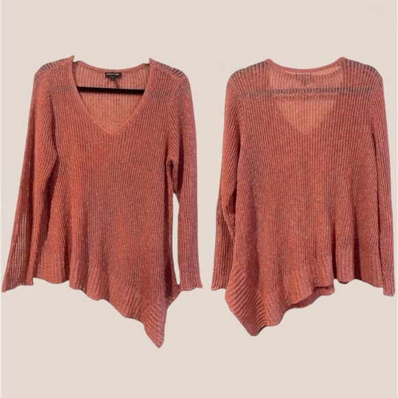 🚩 Final Sale- Eileen Fisher | Linen Blend Asymmetrical Hem Open Knit Sweater - Picture 2 of 7